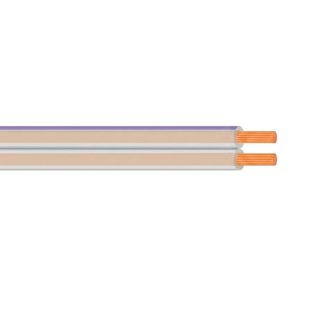 Two parallel 0.5mm clear insulated audio cables with visible copper conductors, featuring a subtle purple stripe on the top