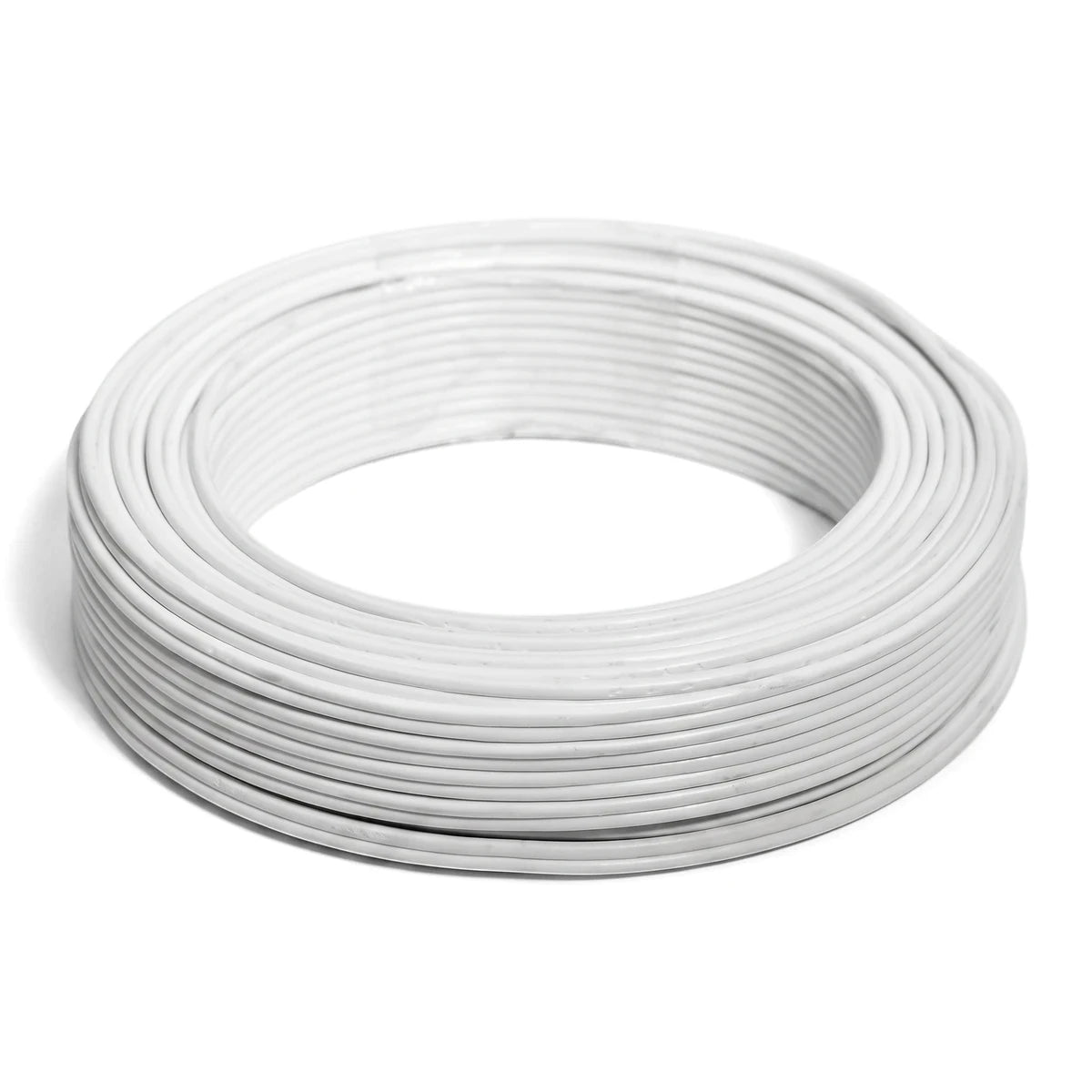 White 0.5mm audio cable in a neat coil, suitable for electrical wiring and various connections.