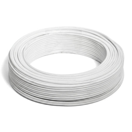 White 0.5mm audio cable in a neat coil, suitable for electrical wiring and various connections.