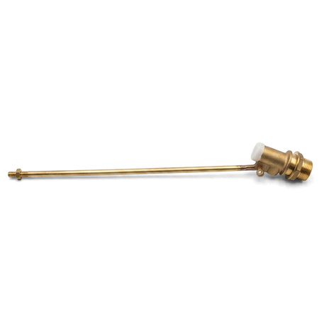 1/2 inch brass fill valve inlet with tail, shown horizontally, for plumbing and water level control systems.