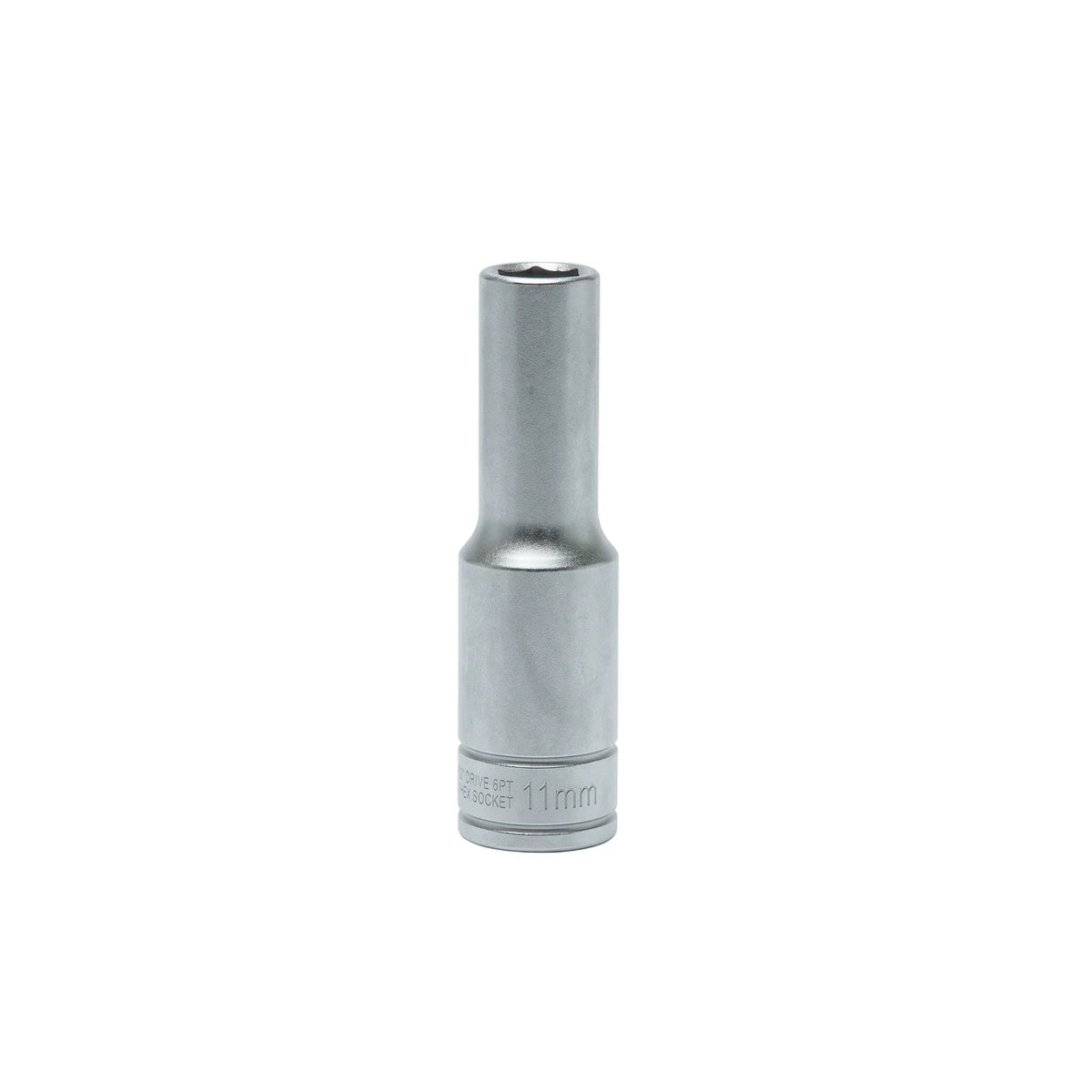 1/2-Inch Drive 6-Point Deep Hex Socket, 11mm, silver metallic, industrial tool shown from the front.