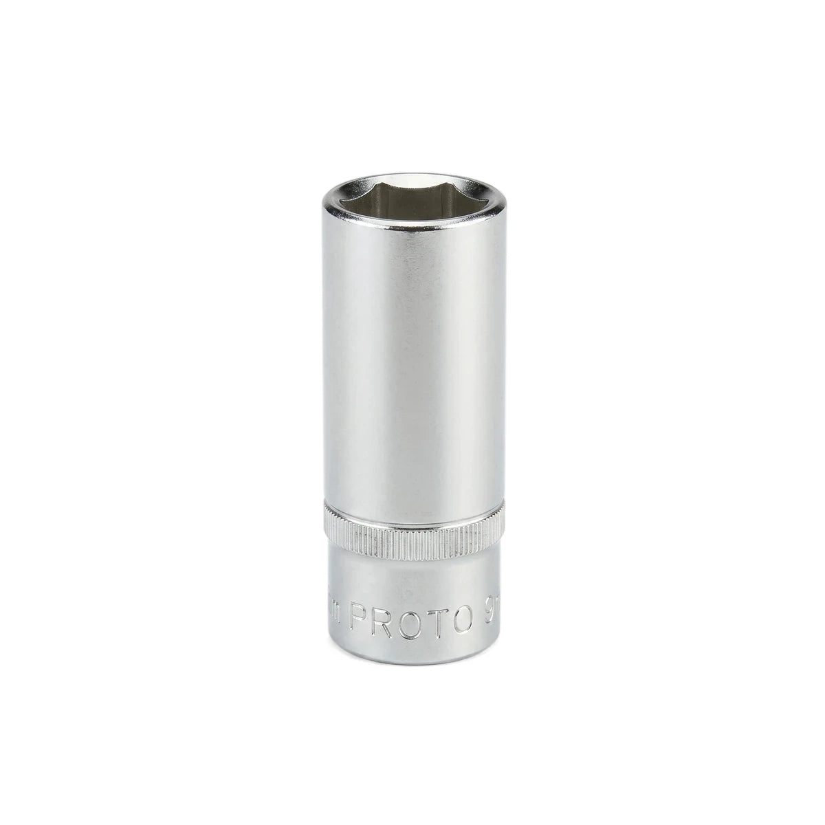 Silver 1/2-Inch Drive 6-Point Deep Hex Socket - 9mm for automotive and mechanical repair tasks.