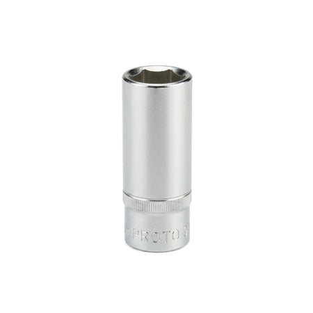 Silver 1/2-Inch Drive 6-Point Deep Hex Socket - 9mm for automotive and mechanical repair tasks.