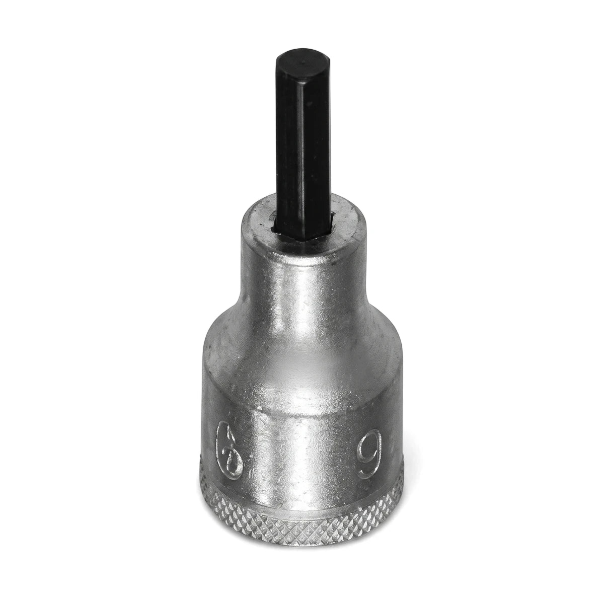 Silver and black 1/2-inch drive Allen key socket with a 12mm hex bit for fasteners.