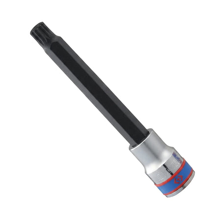 1/2-Inch Drive Male Torx Socket M12 with a black hex shaft and silver socket base for automotive and mechanical repair tasks.