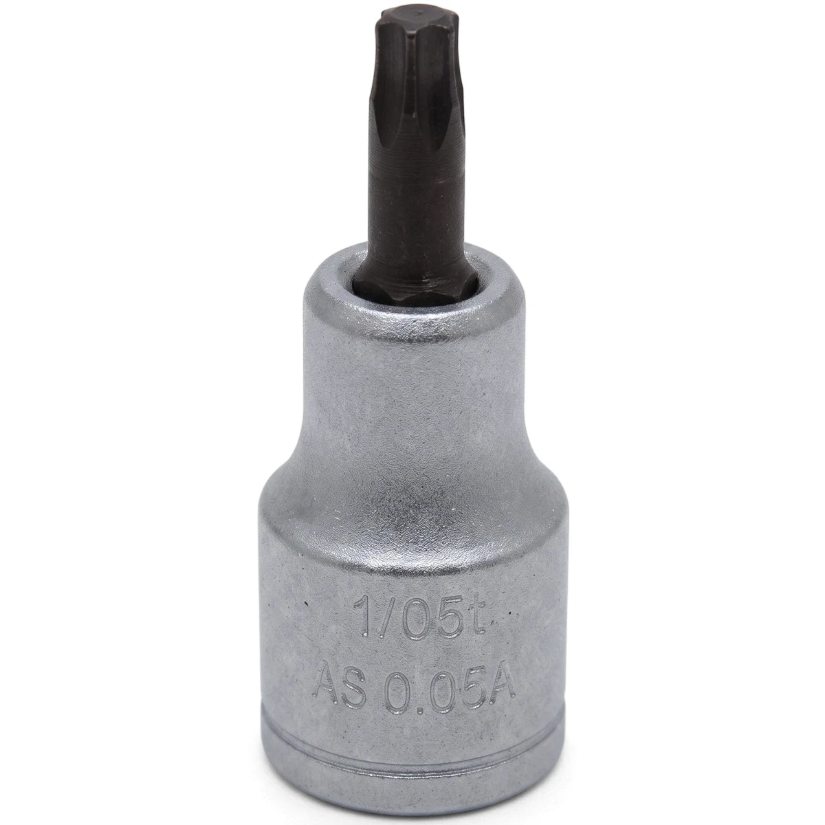 1/2-Inch Drive Male Torx Socket - T45, a silver and black metal tool, precisely engineered for automotive and mechanical