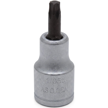 1/2-Inch Drive Male Torx Socket - T45, a silver and black metal tool, precisely engineered for automotive and mechanical