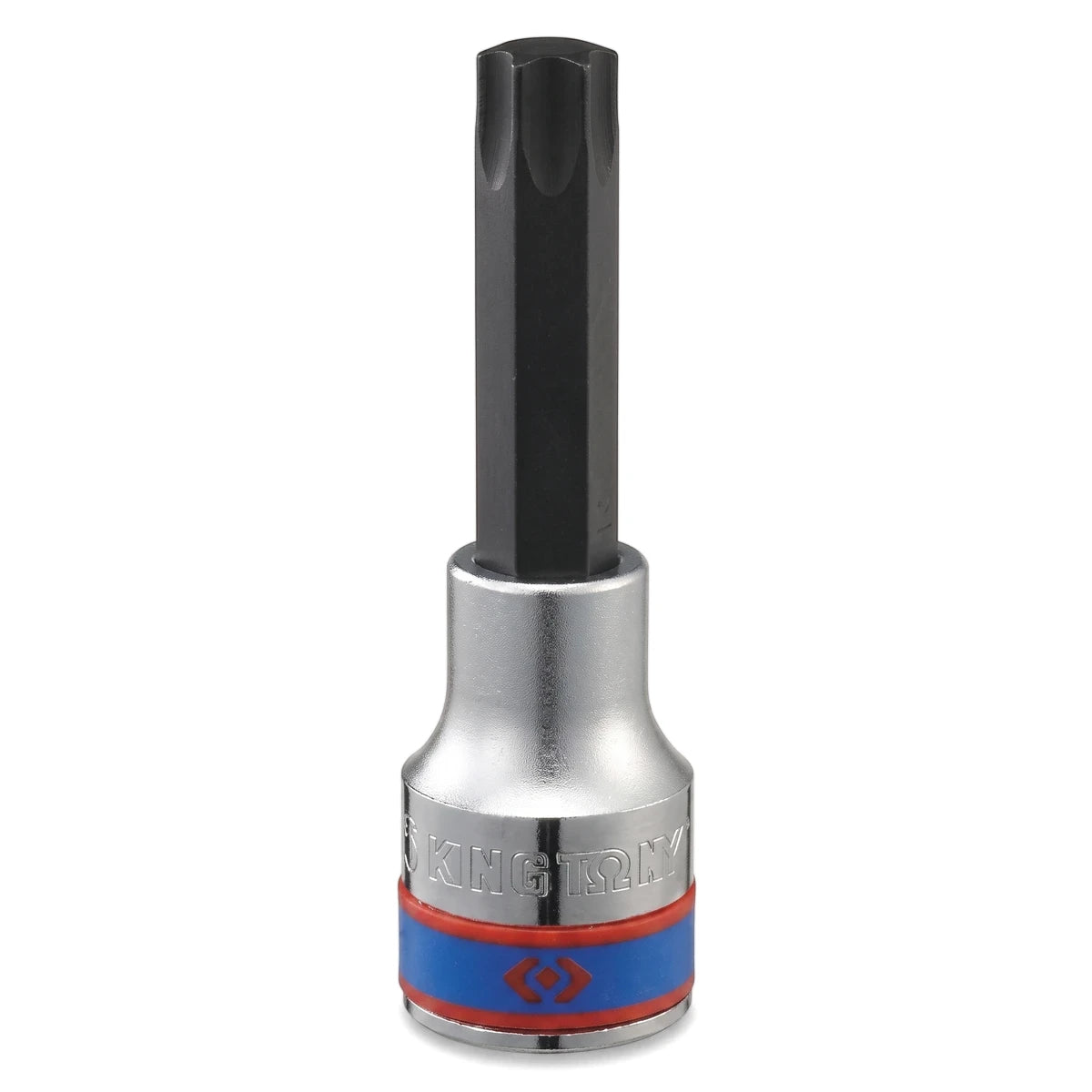 1/2-inch drive T30 male Torx socket with a black bit and silver chrome body, accented with a blue and red ring.