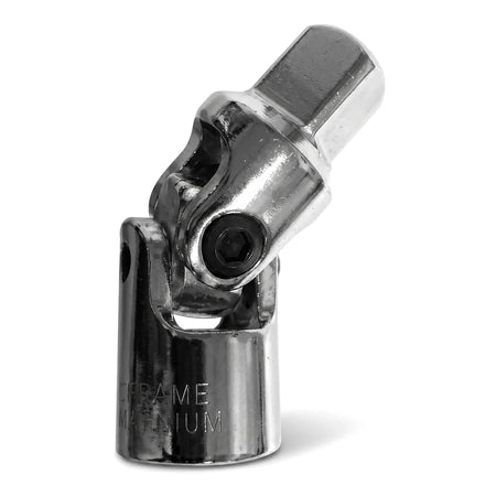 Shiny chrome 1/2-inch drive universal joint, a durable metal tool for improved access in tight spaces.