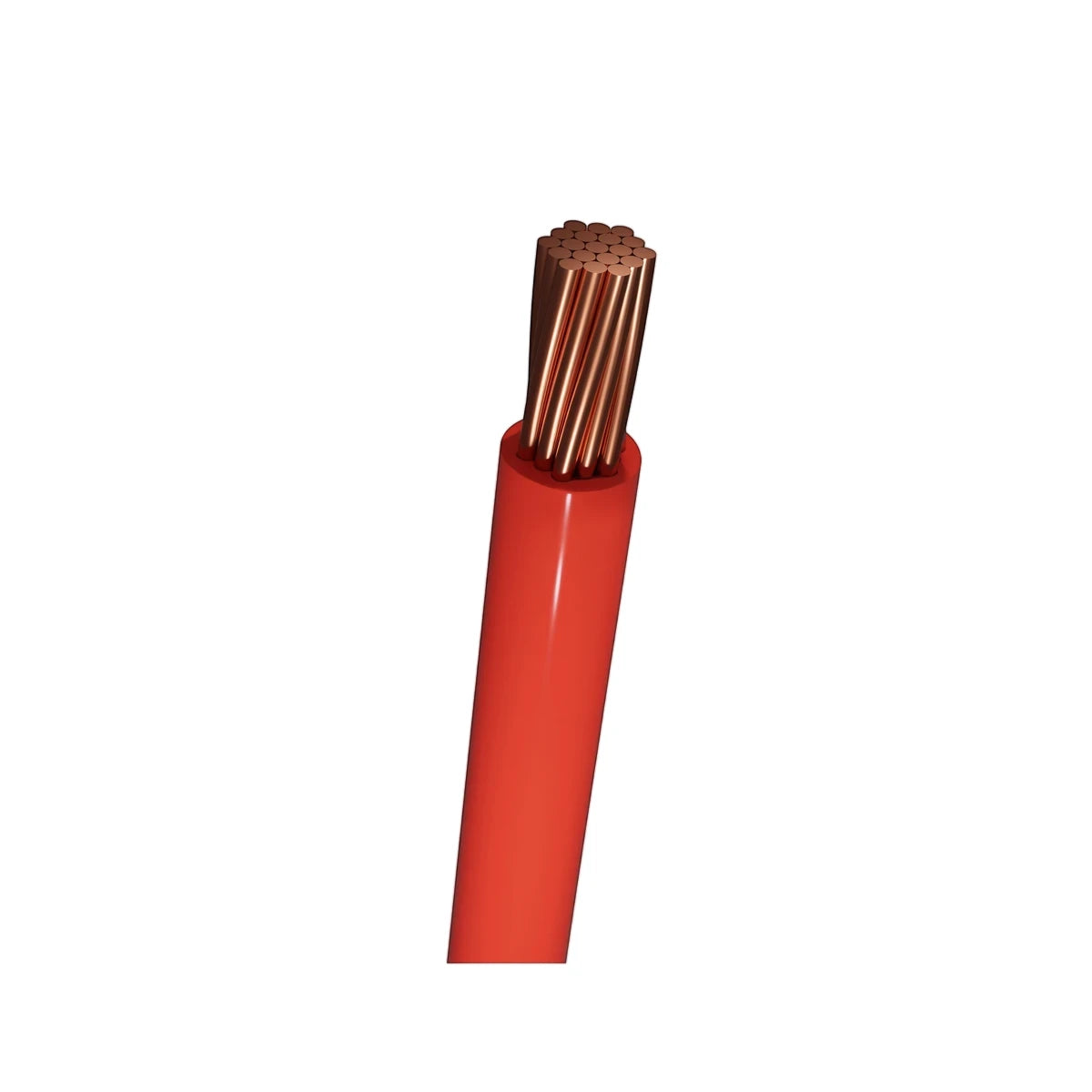 A close-up of a 1.5mm red GP electrical wire, showcasing its smooth red insulation and exposed copper strands.