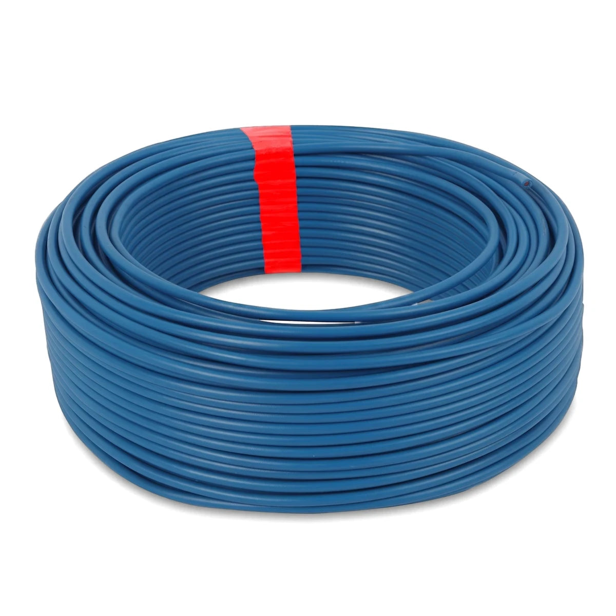 1.5mm GP wire blue 20m electrical cable coil with smooth plastic insulation, bundled with a red strap