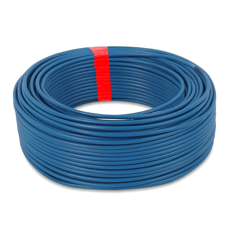 1.5mm GP wire blue 20m electrical cable coil with smooth plastic insulation, bundled with a red strap