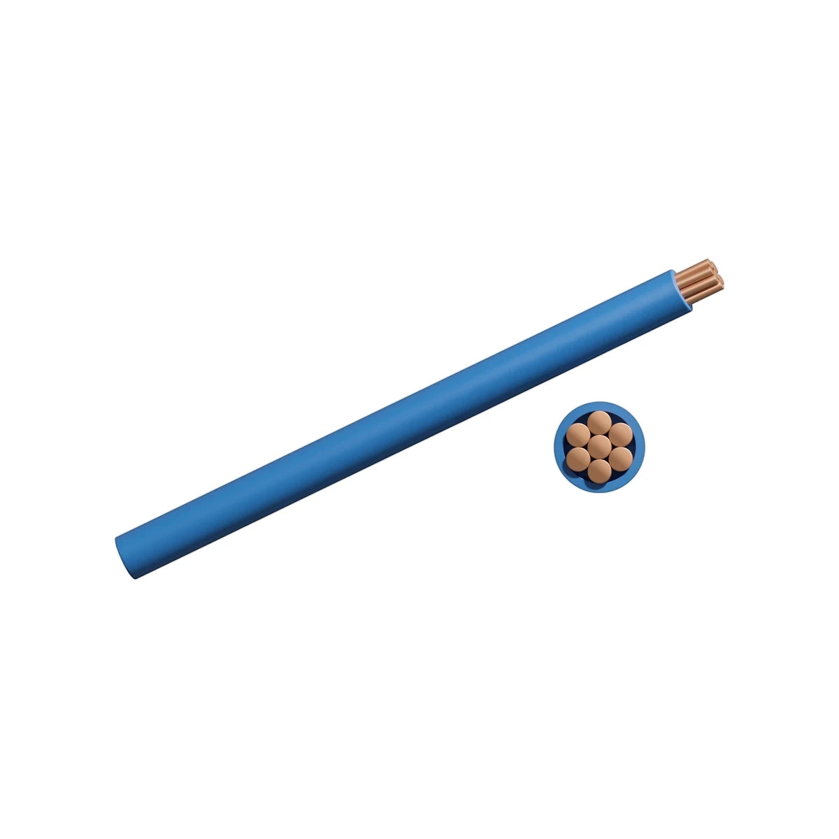 Blue 1.5mm GP electrical wire, 5M length, showing the insulated cable and a cross-section with copper strands.