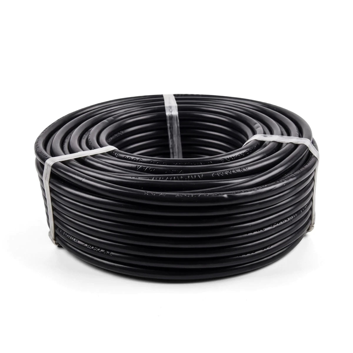 Roll of 1.5 X 3 Core Cabtyre black electrical wire cable, 10 meters, tightly coiled and secured.