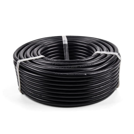 Roll of 1.5 X 3 Core Cabtyre black electrical wire cable, 10 meters, tightly coiled and secured.