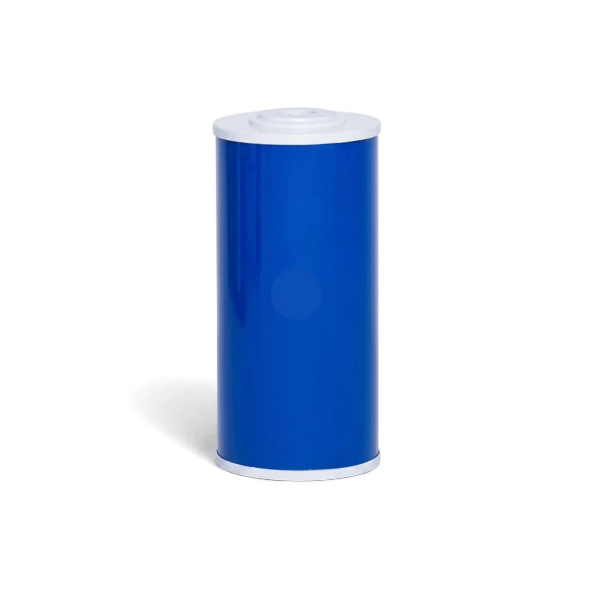 10-inch Big Blue granular activated carbon filter cartridge, cylindrical shape, blue with white ends, isolated on a white