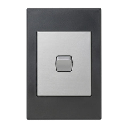A 100X501mm Lever 2-Way Decor Charcoal Light Switch Dimmer featuring a silver-gray center and small lever.