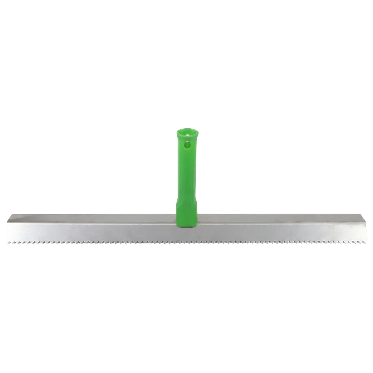 10 mm Epoxy Rake with a 600 mm stainless steel serrated blade and a green handle, used for floor leveling.
