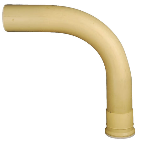 Light beige 110mm x 90-degree soil/vent long radius bend made of plastic, ideal for plumbing installations.