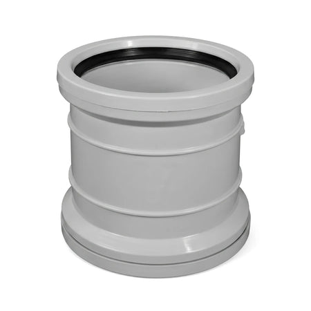 110mm Soil/Vent Kimberley Collar in white plastic, a plumbing fitting for soil and vent pipes, shown from an angled view.