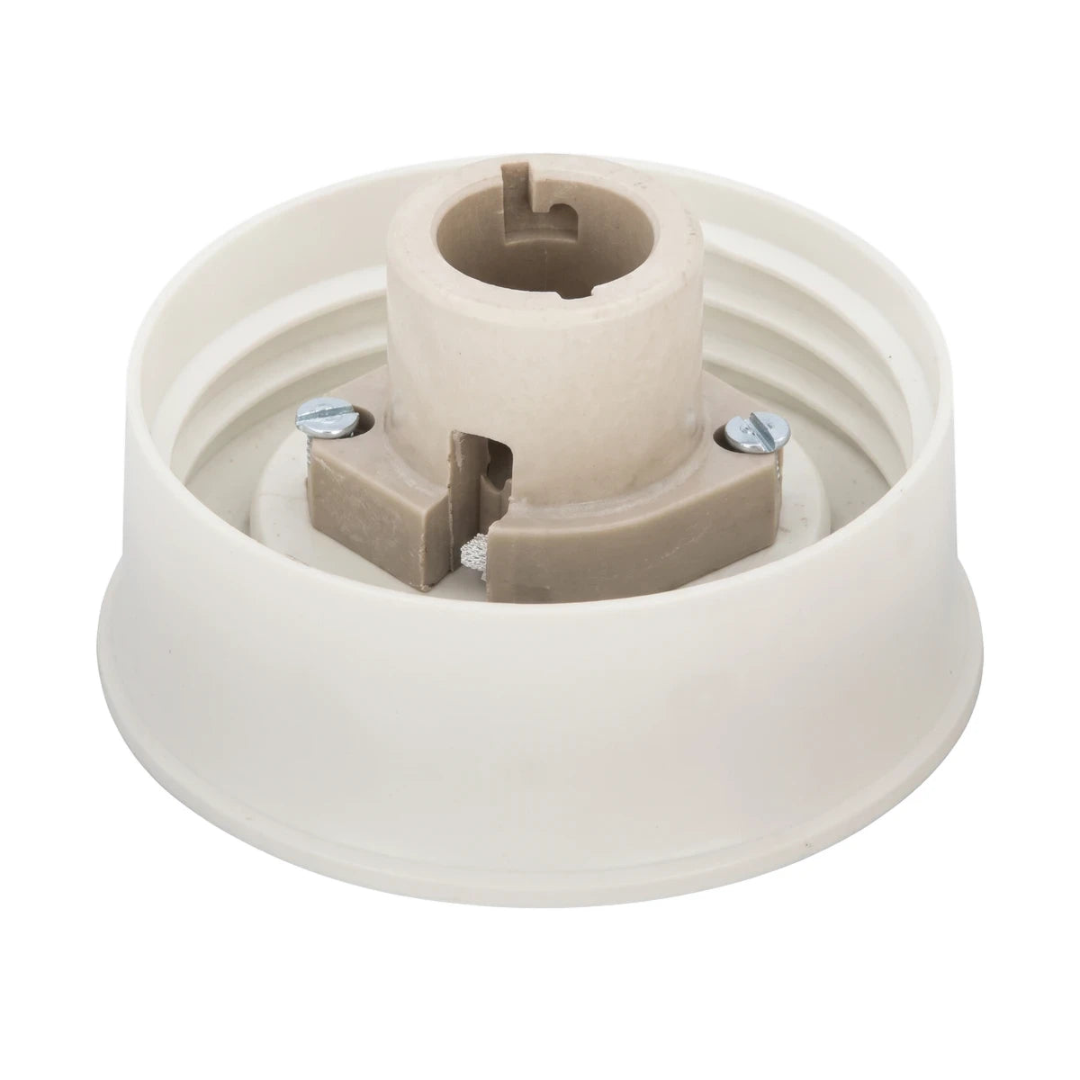 150mm Super Fibre Gallery Mr E Light Fixtures component, off-white E26 socket base with screws, top-down view.