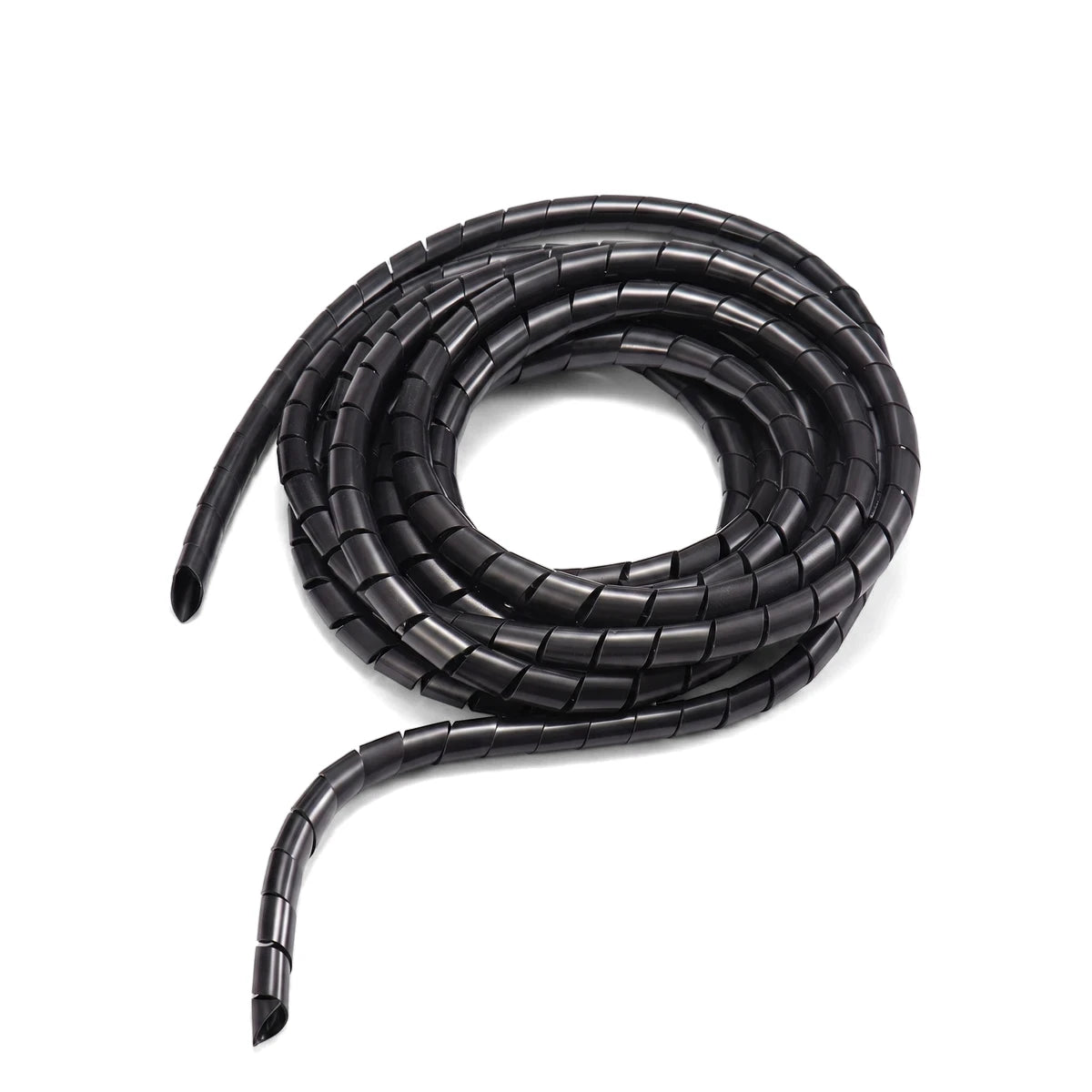 15mm black spiral wrapping cable organizer coiled neatly for managing cables and wires.