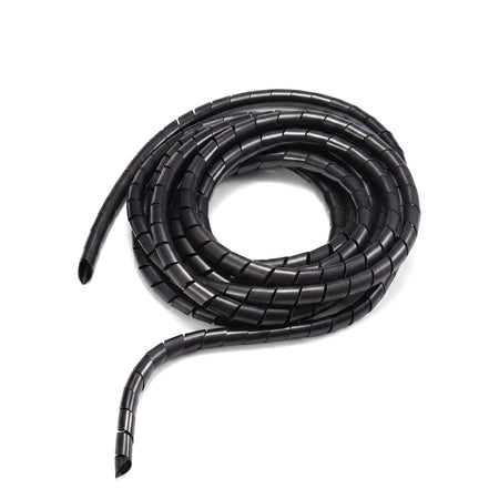 15mm black spiral wrapping cable organizer coiled neatly for managing cables and wires.