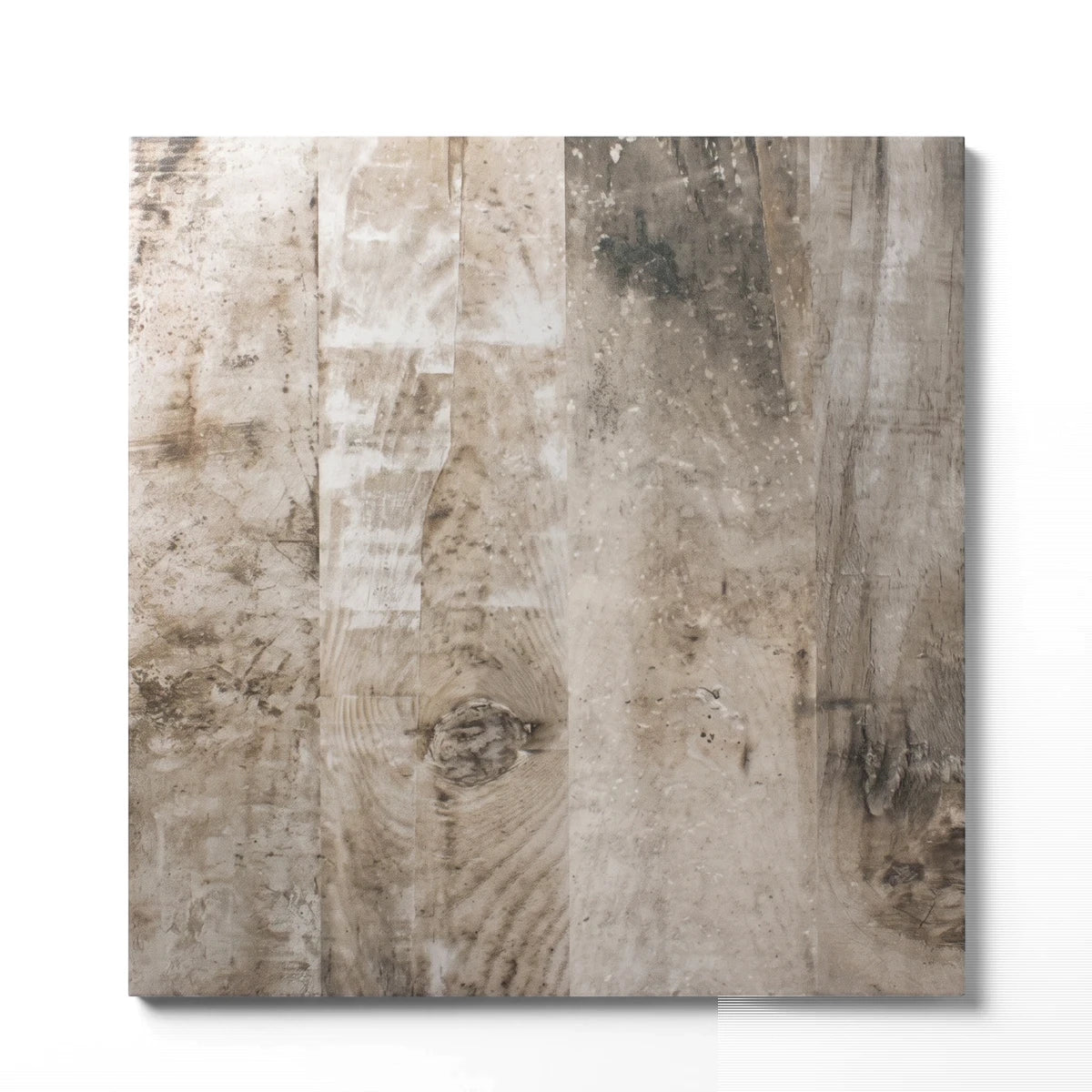 1st Floor 60x60 ceramic tile in a weathered wood-look finish, featuring distinct grain patterns and a prominent knot.