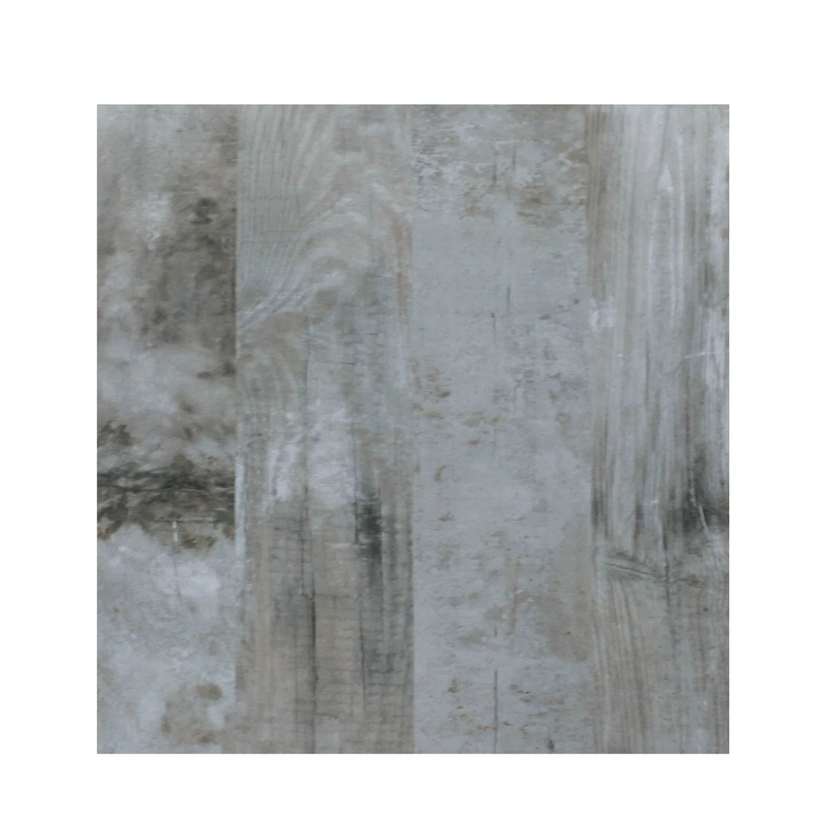 Close up view of 1st Floor square meter ceramic tile featuring a weathered gray wood grain pattern and textured surface.