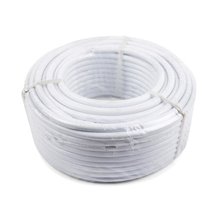 A coiled 10-meter length of white 2.5 X 3 Core Cabtyre electrical wire and cable, neatly wrapped in plastic for retail.
