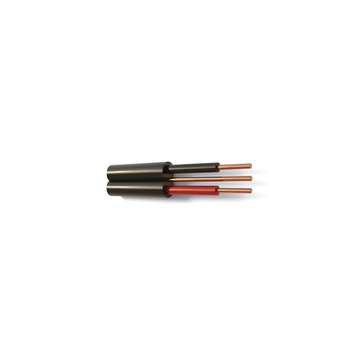 2.5mm Flat Twin And Earth Electrical Wires and Cable, with black and red insulation and exposed copper conductors.