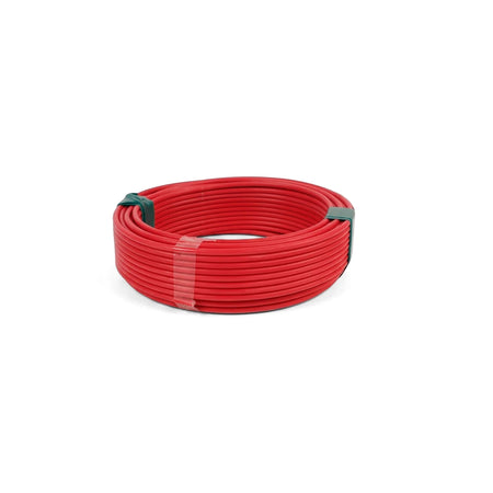 Coiled red 2.5mm electrical GP wire, 20 meters in length, secured with green straps.