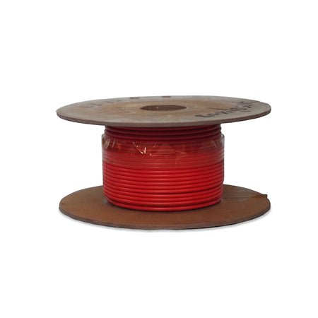 2.5mm GP wire red 30m electrical wire and cable coiled on a spool reel, side view for wiring jobs.