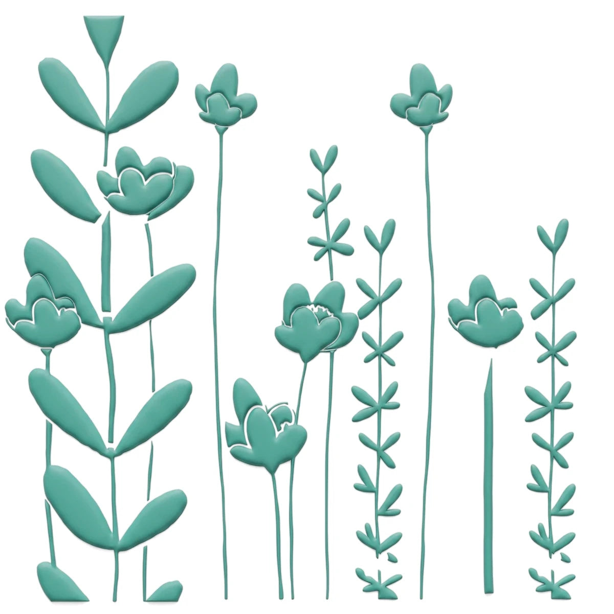 2020-10X10-25 Paint Stencils featuring a repeating pattern of stylized teal green botanical designs and flowers.