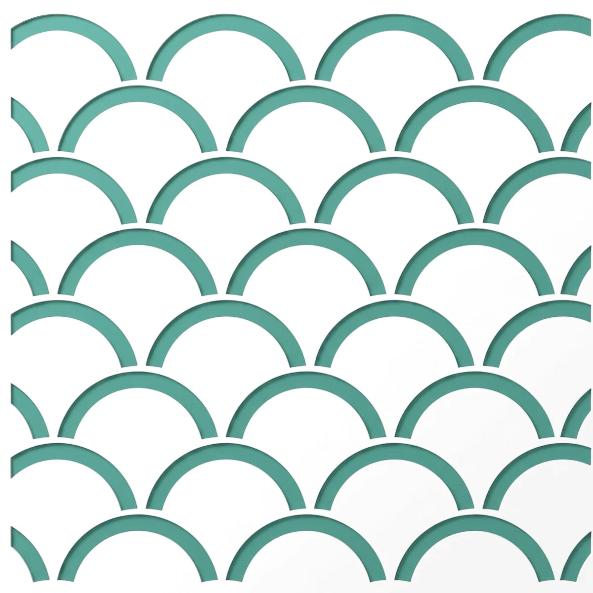 2020-10X10-3 Paint Stencils with a repeating teal scallop pattern for crafting and home decor.