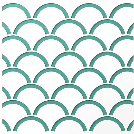 2020-10X10-3 Paint Stencils with a repeating teal scallop pattern for crafting and home decor.