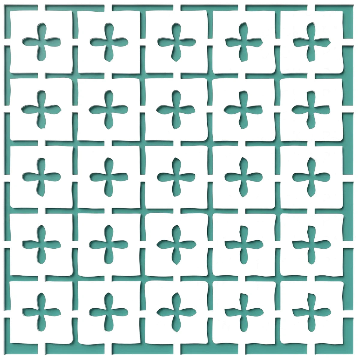 2020-10X10-5 Paint Stencil featuring a repeating teal geometric grid pattern of crosses and T-shapes on a white background.
