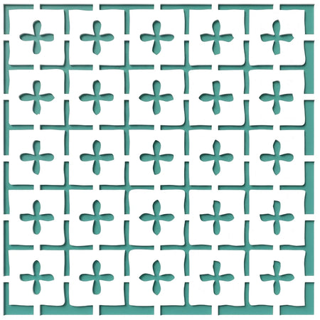 2020-10X10-5 Paint Stencil featuring a repeating teal geometric grid pattern of crosses and T-shapes on a white background.