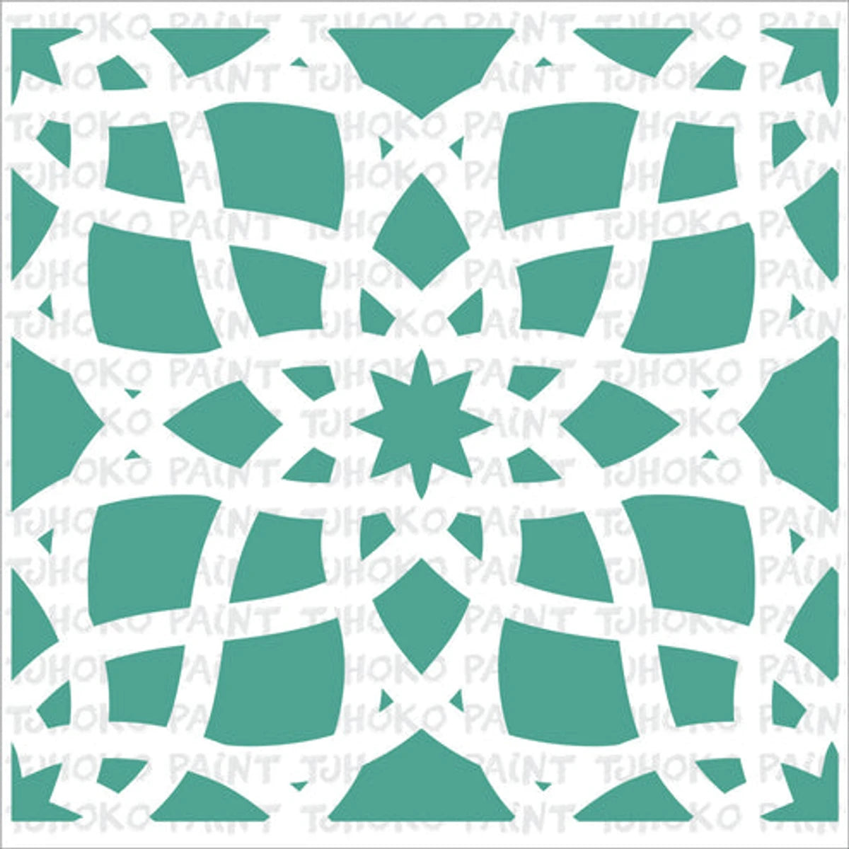 2020-10X10-7 Paint Stencils with a teal and white intricate geometric pattern, featuring a central star design.