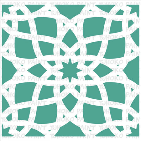 2020-10X10-7 Paint Stencils with a teal and white intricate geometric pattern, featuring a central star design.
