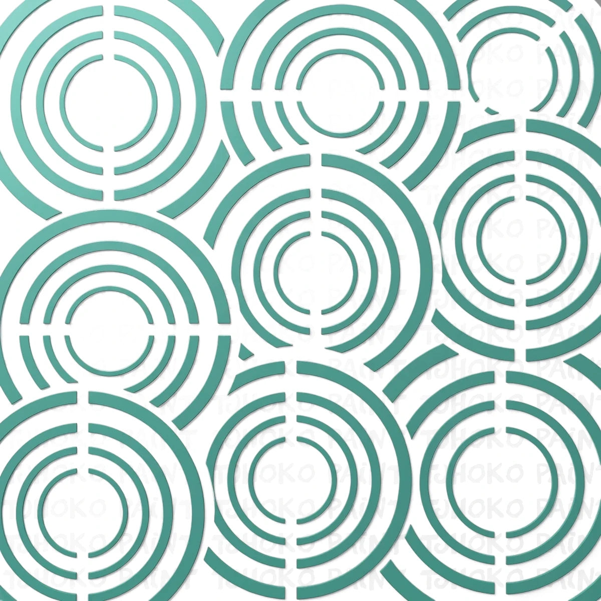 2020-30X30-14 Paint Stencils featuring a teal green segmented concentric circle pattern on a white background.