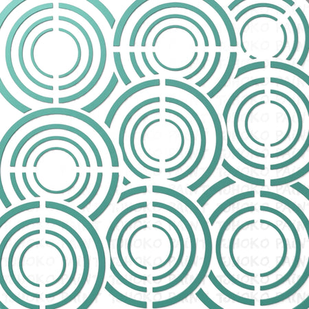 2020-30X30-14 Paint Stencils featuring a teal green segmented concentric circle pattern on a white background.