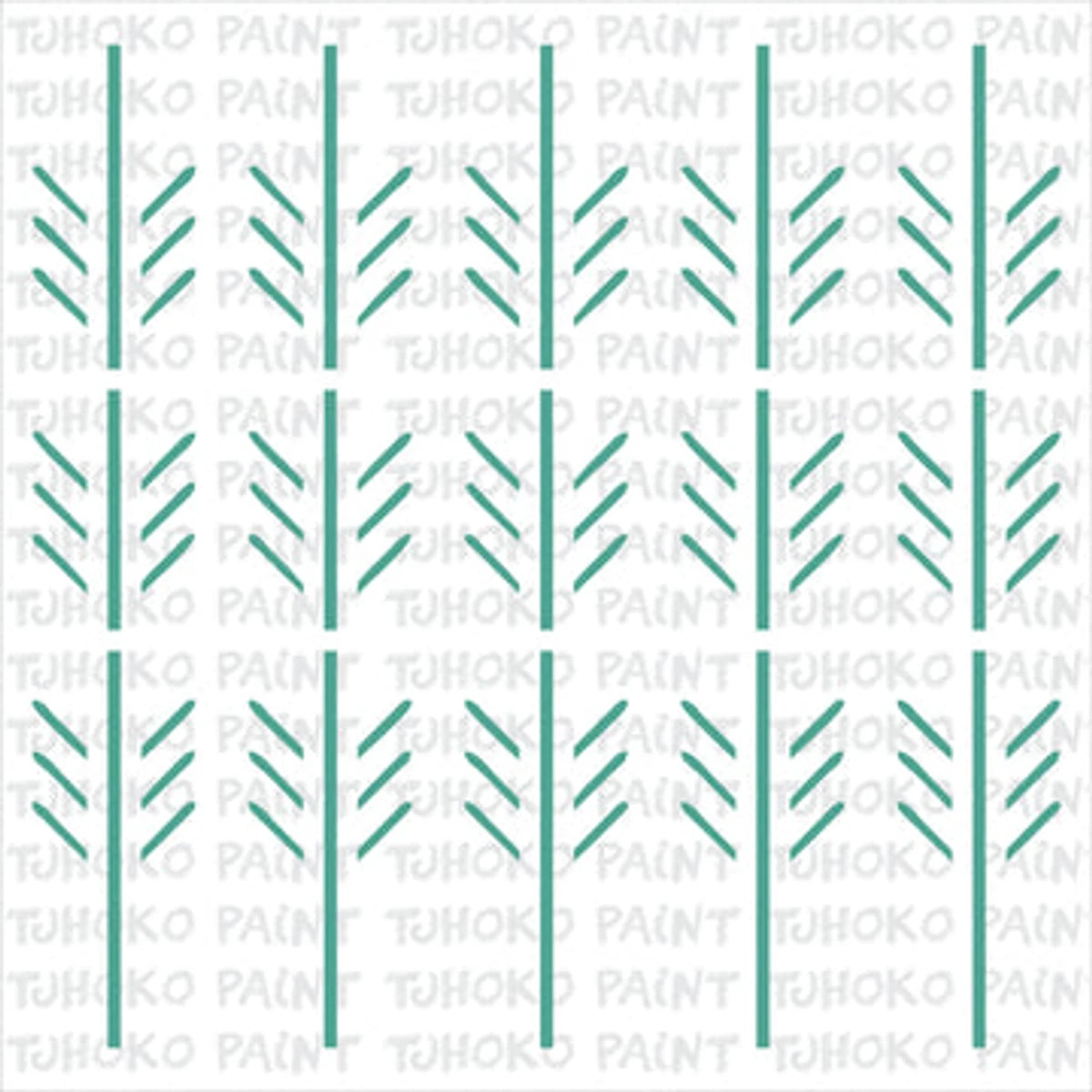 2020-30X30-22 Paint Stencils featuring a repeating geometric pattern of teal vertical lines and chevron dashes on a white