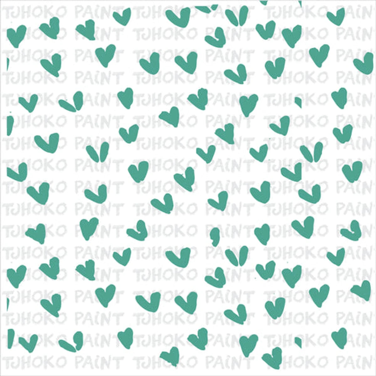 2020-30X30-26 Paint Stencils with a repeating hand-drawn teal heart pattern on a white background.