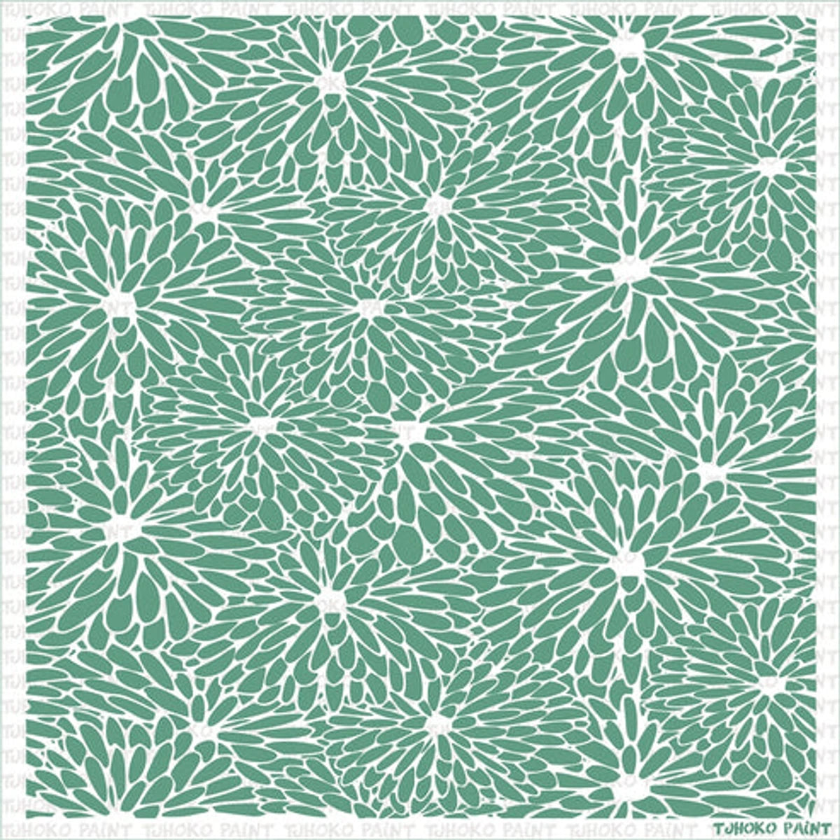 2020-30X30-3 Paint Stencils featuring a continuous teal green floral pattern on a white background, suitable for crafting.