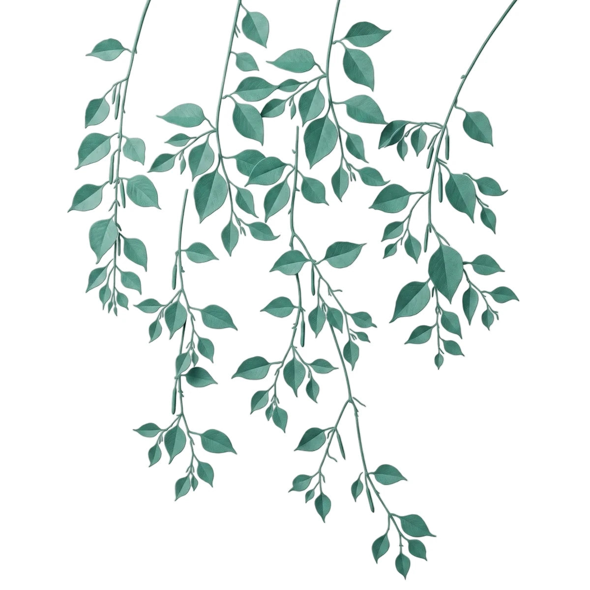 2020-30X30-32 Paint Stencils featuring a detailed pattern of green leaf branches with small buds, on a light background.