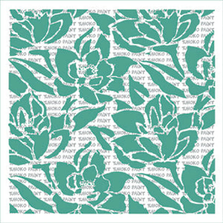 2020-30X30-6 Paint Stencils featuring a teal floral pattern over a white background with repeating 'Tumoko Paint' text.