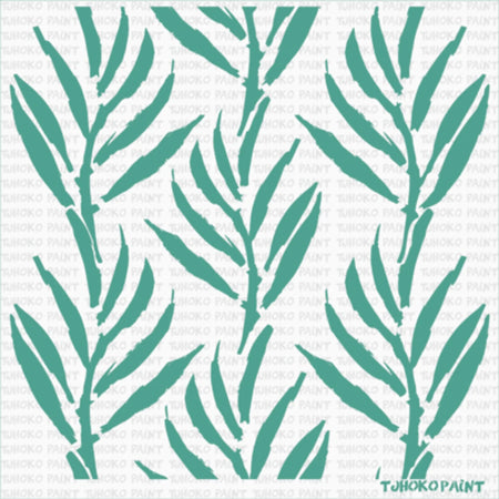 2021-30X30-11 paint stencil featuring green leafy branch pattern, front view design for wall or furniture painting