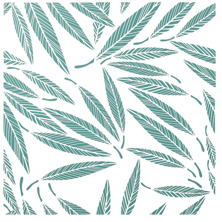 2021-30X30-15 Paint Stencils featuring a vibrant teal tropical leaf pattern, designed for crafting and decorative use.