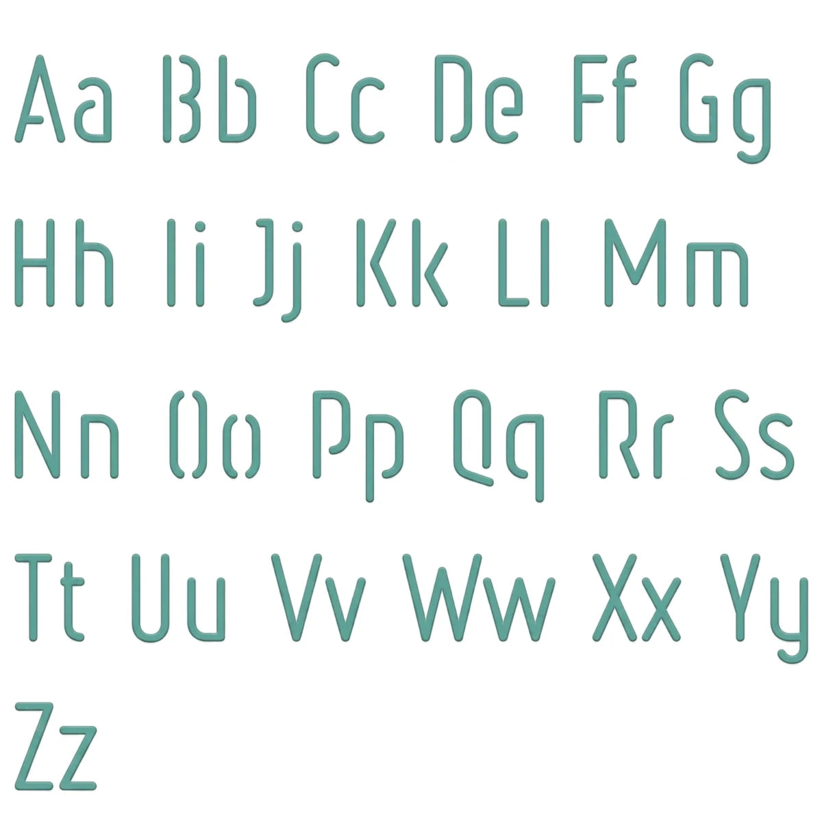 2021-30X30-19 Paint Stencils featuring a complete set of uppercase and lowercase teal alphabet letters on a light background.
